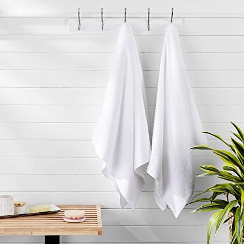 Amazon Basics 2-Piece Quick-Dry Oversize Bath Towel, 100% Cotton, 62" x 30", White 8