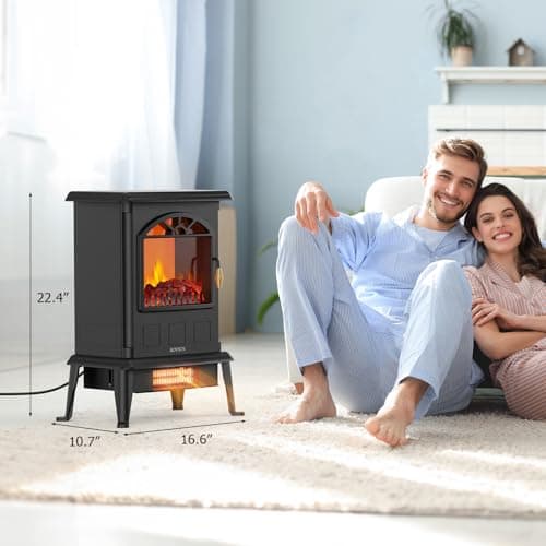 ROVSUN 22.4" H Electric Fireplace Stove, 1000W/1500W Freestanding Electric Heater with Realistic Flame Effect, Adjustable Temperature, Overheat Protection for Bedroom Living Room, ETL 6
