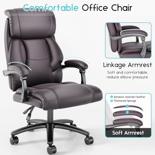Ollega Reclining Office Chair, Executive Big and Tall Office Chair with Wide Seat, Recliner Leather High Back Computer Desk Chairs 8
