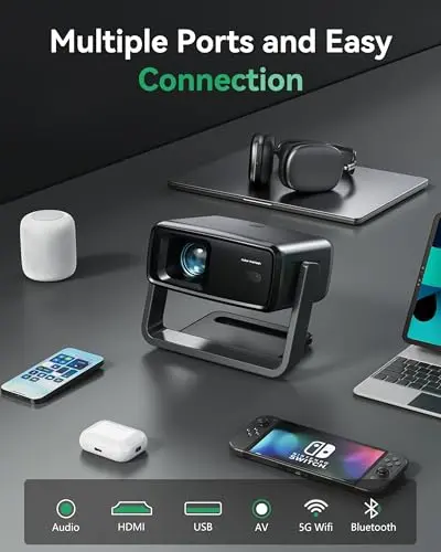 Projector with WiFi and Bluetooth, Support Decoding Projector 4K, 1200 ANSI 180° Rotatable with Native 1080P Mini Projector, Auto Keystone, Portable Smart Outdoor Home Movie Projectors 7