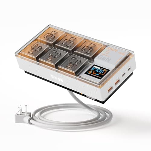 Trozk Surge Protector Power Strip, 6 Outlets with 2 USB A and 2 USB C Port for Multiple Devices, Color Digital Screen, 65W Power Delivery Charging for Home, Office, Dorm Essential (White)