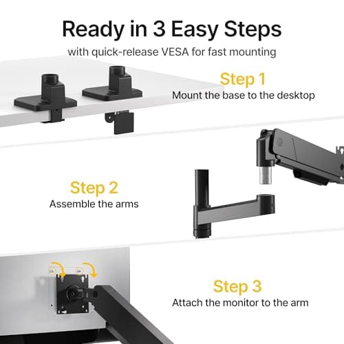 monTEK Tall Single Monitor Arm for 17 to 45 Inch Curved Screen Adjustable Upgraded Heavy Duty Ultrawide Monitor Arm Holds 35 Lbs Cable Management with C Clamp, Grommet Base, VESA 75/100mm, MA1007PBK 7