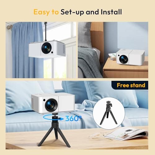 Mini Smart Projector, XGODY X2 Android 12 Portable HD Projector 12000L 1080P Support with WiFi and Bluetooth, Electric Focus/Keystone, Built-in Prime V, YouTube 8000+ APP, Tripod Included(Pearl White) 5