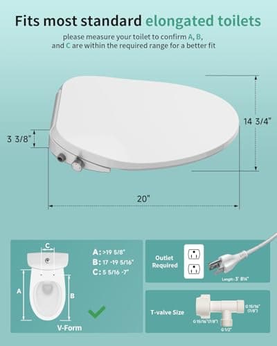 SR SUN RISE Electric Bidet Toilet Seat Elongated - Dual Nozzles for Female & Hip, Comfort Heated Seat & Air Dryer, 6 Wash Modes, Remote & Knob Control, Silent Close Lid, Nightlight, Ultra-Slim 9