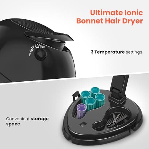 TASALON Portable Hooded Hair Dryer Bonnet, 1875W Height Adjustable Salon Home Hair Dryer with Hood, 3 Heating Settings - Black 4