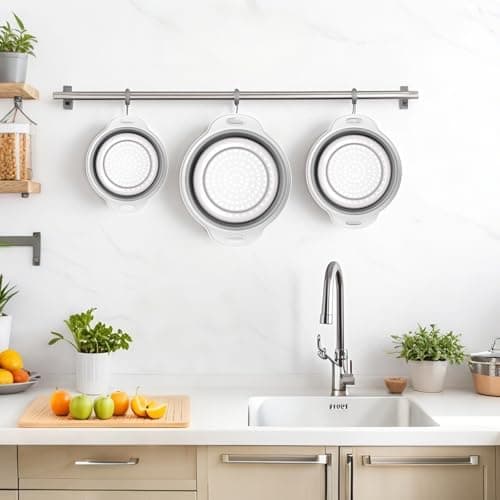 Cluren Collapsible Colander 3-Pack Set Space-Saving Foldable Kitchen Strainer with Non-Slip Base Durable Thickened PP+TPE Collapsible Strainers for Pasta, Vegetables, Fruits (Gray-White) 7