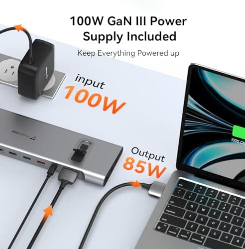 TobenONE MacBook Docking Station Dual 4K@60Hz Monitor, 16-in-2 USB C Docking Station Stand with 2.5Gbps Ethernet,100W GaN Power Supply, 2 HDMI&DP, 5 USB Ports 5