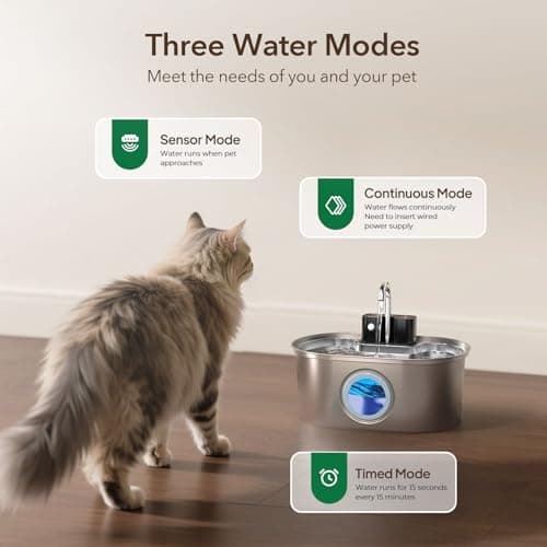 Cat Water Fountain Stainless Steel 108oz/3.2L:Battery Operated Wireless Cat Fountains for Drinking Indoor, Automatic Pet Water Dispenser with Ultra Quiet Pump,Multi-Filtration,Easy Clean BPA-Free 6