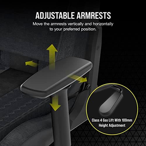 Corsair TC100 Relaxed Gaming Chair - Fabric - Racing-Inspired Design - Lumbar Pillow - Detachable Memory Foam Neck Pillow - Adjustable Seat Height - Adjustable Armrests - Gray and Black 6