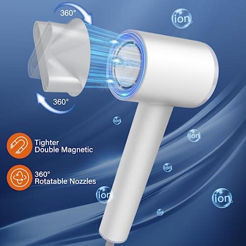 DRSPEE High-speed Ionic Hair Dryer with Diffuser, 1600W, LED Display, Portable for Travel & Home Salon - White 5