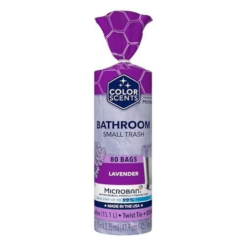 Color Scents Small Trash Bags - 4 Gallon, 80 Bags (1 Pack of 80 Count), Twist Tie - Lavender Bag with Lavender Scent with Microban