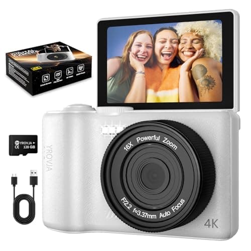 4K Digital Camera for Photography and Video, 2025 Latest 64MP Vlogging Camera for YouTube with 128G TF Card 180°Flip Screen Compact Travel Camera 16X Zoom, Anti-Shake,Suitable for Beginners, White