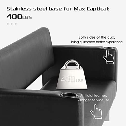 Artist hand Office Reception Chairs Waiting Room Bench Guest Chairs, Leather Bench 60.6'' Conference Room Chairs with 2 Cup Holder Office Couch Stainless Steel Base Chair 8