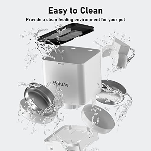 Voluas Automatic Cat Feeder for Two Cats, Double Pet Feeder with 2 Stainless Steel Bowls,6L Timed Cat Feeders with Memory Function 6