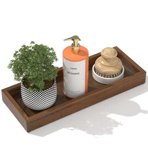 HGF Small Kitchen Countertop Organizer Soap Tray, 11.2'' Farmhouse Handmade Wood Tray for Counter Coffee Table, Wooden Bathroom Vanity Trays for Perfume, Candle Rectangle Decorative, Walnut Color
