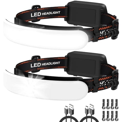 Rechargeable Headlamp High Lumen, 230° Wide Beam 1800 Lumen Super Bright Head Lamp, 6 Modes Head Lights for Forehead, 90° Rotatable Headlight, LED Headlamps for Adults Mechanic Hardhat Camping (2Pack)