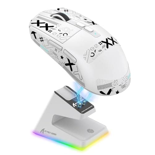MAMBASNAKE Attack Shark X6 Wireless Gaming Mouse,RGB Magnetic Charging Dock,X3 Upgrade, 49g Ultralight 2.4GHz/BT5.2/USB-C Tri-Mode,PAW3395 Sensor 26KDPI,G502 Programmable Mice for Win/Mac-White&Tape