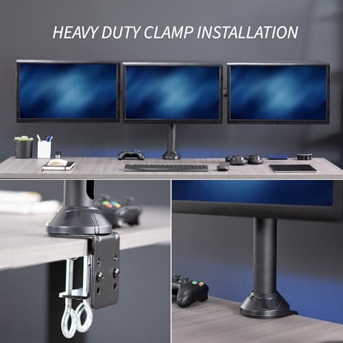 VIVO Triple Monitor 23 to 32 inch LED LCD Clamp-on Desk Mount, Heavy Duty Articulating VESA Computer Stand, Holds 3 Screens, Fully Adjustable for Home Office Workstation, Black, STAND-V103 6