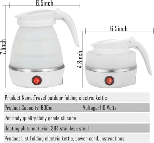 Travel Kettle Small Foldable Portable Kettle,Silicone Collapsible Tea Pot for Camping,Easy for Storage (White1) 4