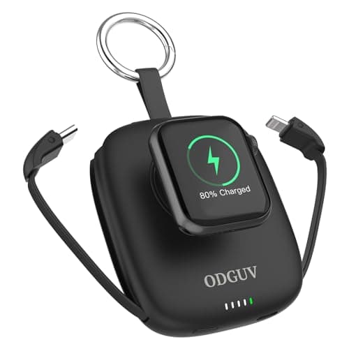 Small Portable Charger 5000mAh,iWatch Wireless Charger Mini Power Bank with Built-in Cable,Travel Keychain Charger for Apple Watch 11/10/9/8/Ultra/7/6/Se/5/4,iPhone 17/16/15/14/13/12,Android Phone