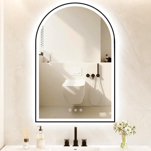 OUMUSU Arched LED Bathroom Mirror 24"x36", Black Bathroom Mirror with Lights-Anti-Fog, Dimmable-LED Mirror for Bathroom,3 Colors
