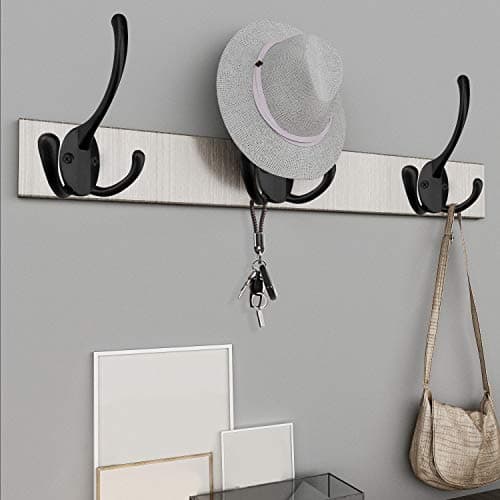 IBosins 6 Pack Big Heavy Duty Three Prongs Coat Hooks Wall Mounted with 24 Screws (Two Types of Screws Included) Retro Double Utility Rustic Hooks for Thick Coat, Big Heavy Bags (6 Pack) 7