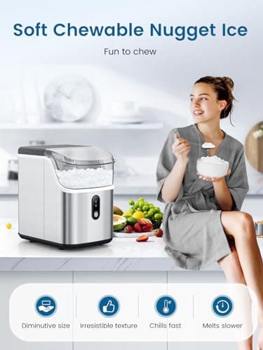 COWSAR Nugget Ice Makers Countertop Soft Chewable Pellet Ice Machine with Auto-Cleaning Function, 35Lbs/24H, Portable Ice Makers for Kitchen, Office, Home,Silver 7