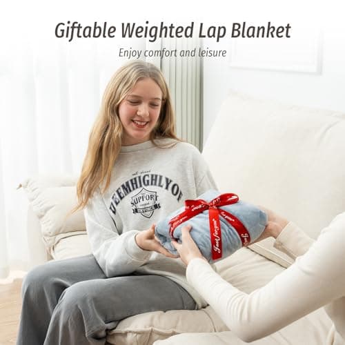 Wemore Weighted Lap Blanket 7lbs for Adults, Small Weighted Blanket Throw for Travel, Soft Weighted Lap Pad for Relaxation, Calming, Napping and Sleeping, Machine Washable, Light Grey 29" x 24" 8