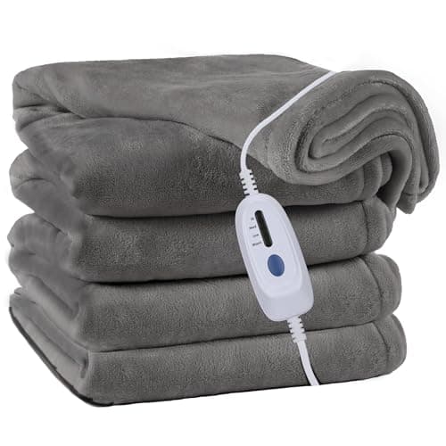 McJaw Electric Blanket Heated 72"x84" Full Size Oversized Flannel Heated Blanket, ETL Certification Fast Heating with 4 Heating Levels &10 Hours Auto Off, Machine Washable-Grey