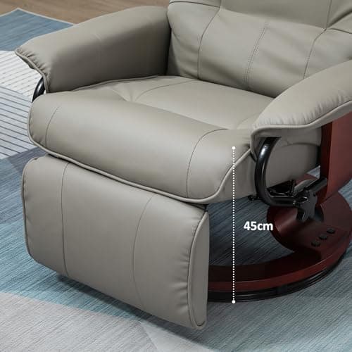 HOMCOM Swivel Recliner Chair, PU Leather Reclining Armchair with Retractable Footrest, Lounge Chair with Wood Base and Adjustable High Back for Small Spaces, Living Room, RV, Bedroom, Gray 10