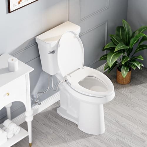 Clirass Bidet Toilet Seat, Soft Close Elongated Toilet Seat, Button control Feminine/Posterior Wash Switch, Knob Control Water Pressure,White Bidet Seat Attachment with Brass inlet Easy Installation 8