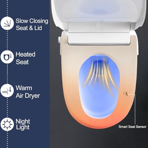 ZMJH Elongated Bidet Toilet Seat, Electric Smart Heated Seat with Slow Closes, Warm Water, Vortex Wash, Warm Dryer, Rear and Front Wash, Remote Control, White, 210S 5