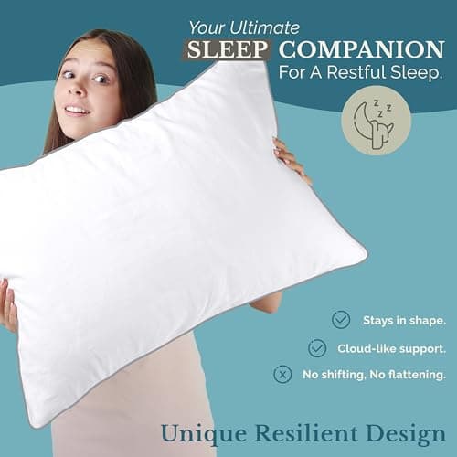 Casa Platino Bed Pillows Queen Size Set of 2 - Firm, Cozy & Soft Pillows for Adults- Pack of 2 – Luxury Queen Size Bed Pillow for Side, Back & Stomach Sleepers - White 6