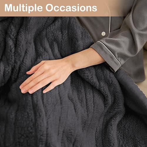 Eydna Electric Heated Blanket Full Size 72"×84" with 9 Heating Levels & 1-10Hs Auto Off，Double Sided Plush Sherpa, Energy Efficient, Machine Washable, for Couch & Bed, Dark Gray 9