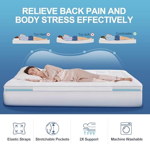 Eiayeebil King Memory Foam Mattress Topper, 4 Inch Dual Layer Mattress Pad with Pillow Top Mattress Topper King Size Bed Cover, Support for Back Pain (White) 5