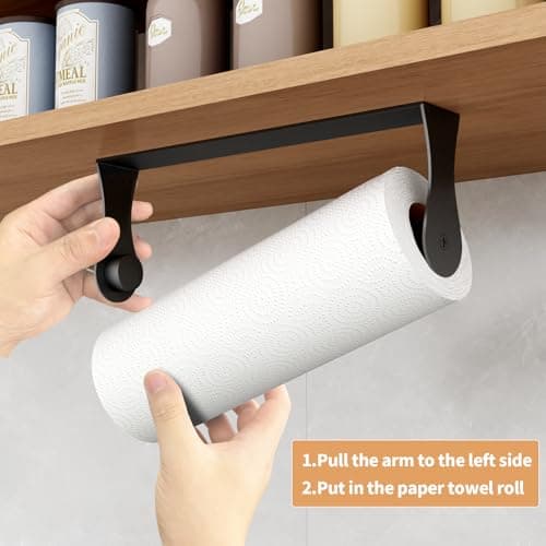 Paper Towel Holder Under Cabinet, Stainless Steel, Wall Mount, Black Adhesive Paper Roll Holder for Kitchen and Bathroom 3