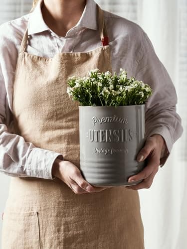 DOWAN 7.2″ Extra Large Kitchen Utensil Holder - Farmhouse Utensil Holder for Countertop - Ceramic Utensil Crock with Protection Cork Mat - Kitchen Decor & Housewarming Gift (Grey) 6