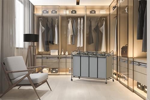 Simple Houseware 4-Bag Heavy Duty Laundry Sorter Rolling Cart, Dark Grey 3