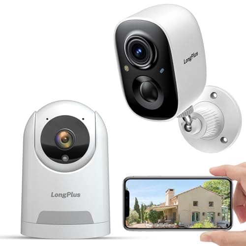 LongPlus Solar Security Cameras Wireless Outdoor Camera Wireless Camera for Home Security, Battery Powered WiFi Cameras with AI Motion Detection, 2-Way Talk, Cloud/SD Storage (2K White) (2pack White)