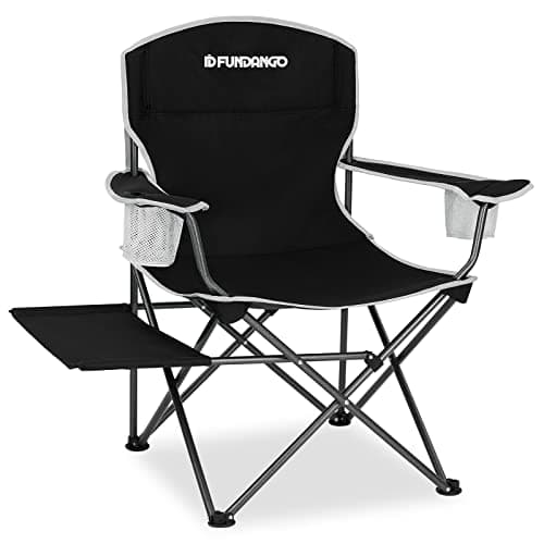 FUNDANGO Folding Padded Camping Arm Chair, Portable Outdoor Full Back Lawn Chair with Side Table Cup Holder Side Pocket for Garden Camping Picnic BBQ Concert with Carry Bag, Support 300LBS