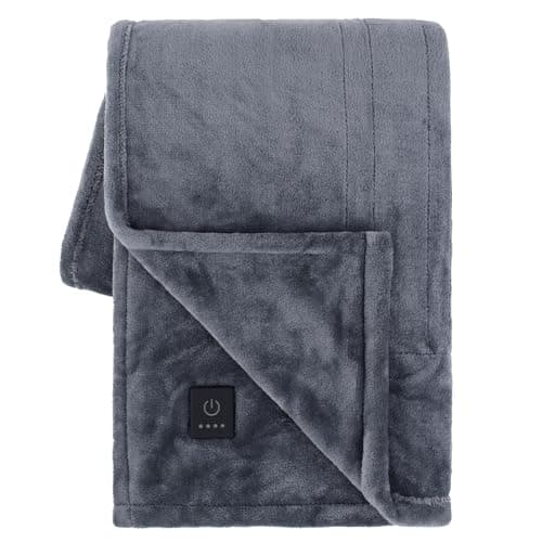 Brookstone Heated Throw Blanket - Heat Blankets Electric - Faux Fur Heated Throw Blanket- 4 Heat Settings, 4-Hour Auto Shut Off, 100% Polyester, 50"x60" - Dark Charcoal