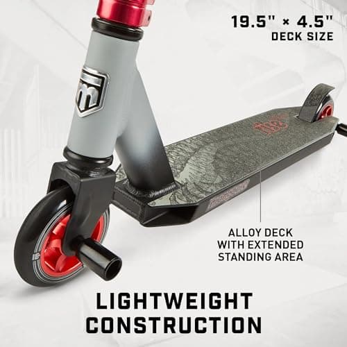 Mongoose Rise 100 Pro Freestyle Stunt Trick Scooter, Lightweight Alloy Deck & Heavy-Duty Frame Up to 220 lbs., Bike-Style Grip, Wheel Pegs Included, Black/Red 5