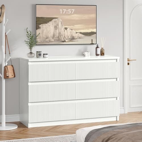 Jocoevol White 6 Drawer Dresser for Bedroom, Modern Fluted Dresser with Deep Drawers, Large Double Wooden Chest of Drawers for Living Room, Hallway, Entryway (White) 3