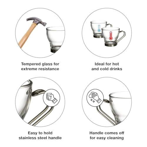 Bormioli Rocco Verdi Espresso Cup With Stainless Steel Handle, Set of 4, Gift Boxed, 3.5 ounces 5