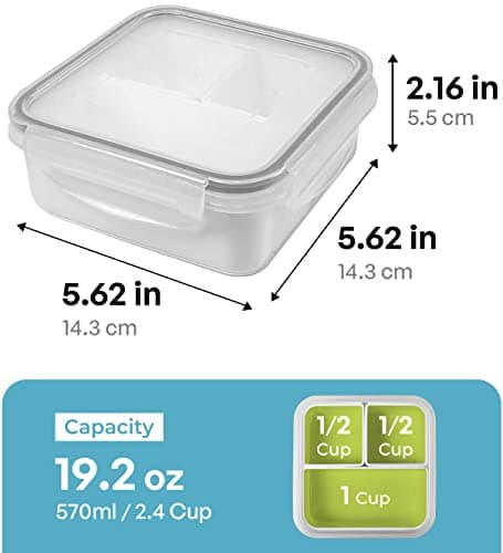 carrotez 3 Compartment Snack Container, Small Divided Food and Snack Container with Lids for Adults, Microwave Safe, BPA Free, Reusable, 2.4 Cup (570ml) 3