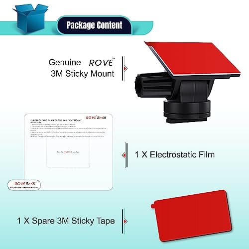 ROVE 3M Sticky Mount for R2-4K, R2-4K PRO, R2-4K Dual, and R2-4K Dual PRO Dash Cams | 1x 3M Adhesive Mount | 1x Spare 3M Sticky | 1x Electrostatic Film 6