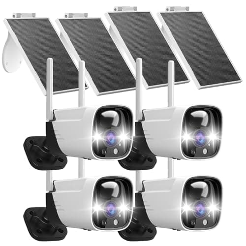 Rraycom 4 Pack Security Cameras Wireless Outdoor Solar Powered with AI Detection, 2K Color Night Vision Security Camera with 2 Way Audio, Alexa, No Monthly Fee, Spotlight & Siren, IP65 Waterproof