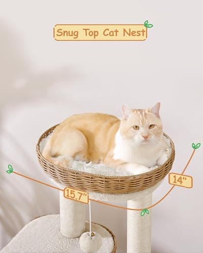 Yaheetech 36in PE Rattan Cat Tree with Big Perch, Breathable Woven Condo, Extra Long Sisal Scratching Post, Washable Cushion, Natural Cooling Design for Indoor Large Kittens, Beige 5