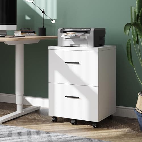 DEVAISE Wood File Cabinet, 2 Drawer Filing Cabinet for Home Office, Vertical File Cabinets with Wheels fits A4/Letter/Legal Size File, White 2