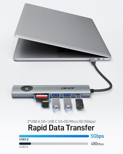 Acer USB C to HDMI Multiport Adapter, 7 in 1 USB-C Hub with HDMI 4K@60Hz, 100W PD, 2 USB-A 3.1 and 1 USB C 3.1 with 5Gbps, SD Card Reader, Type C Dongle for MacBook Pro/air, iPad, iPhone 16/15, Grey 5